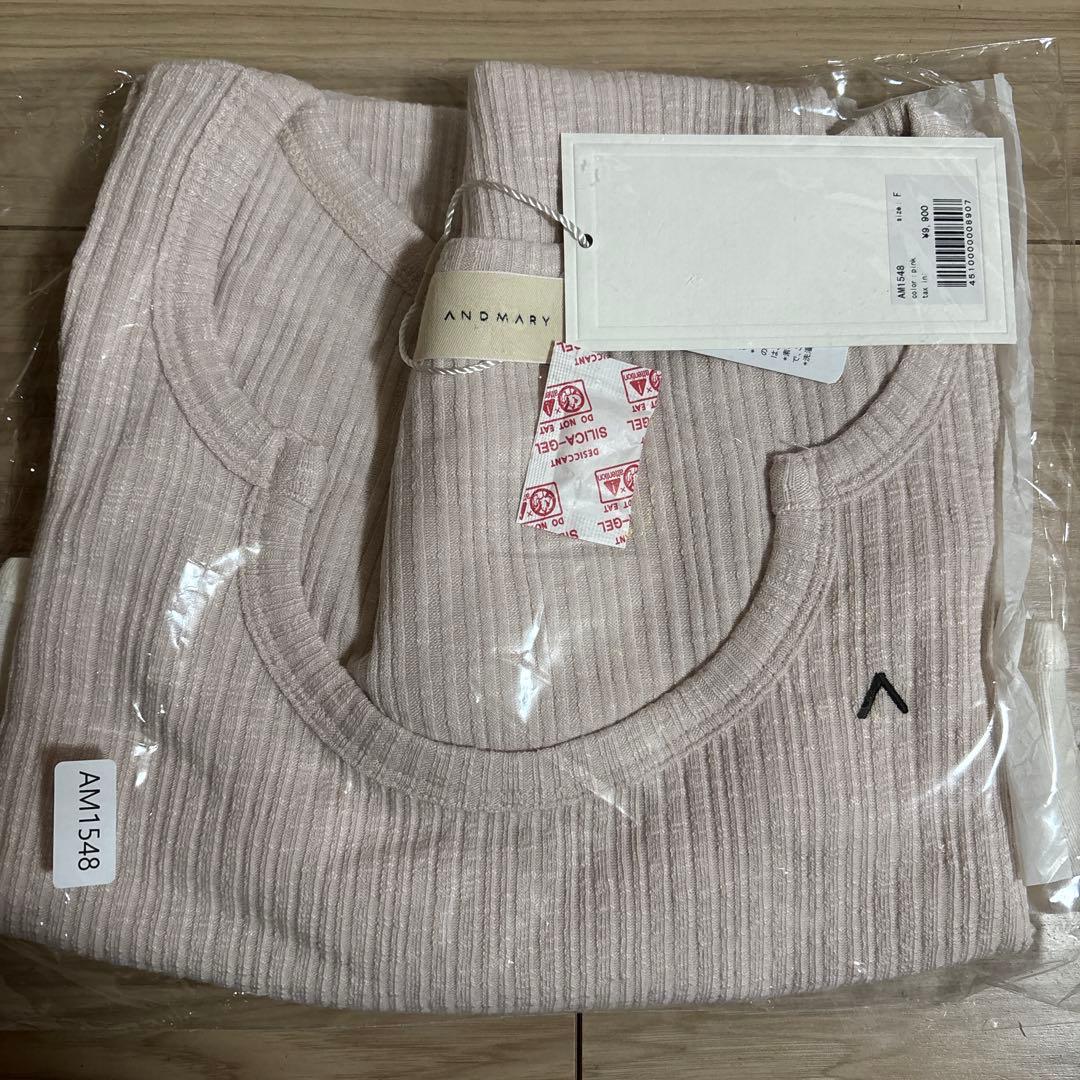 トップス andmary Lala shirring ribbon tops pink