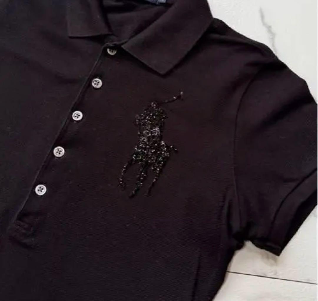 ☆★新品❣️ラルフローレン ビーズ 刺繍 ビッグポニー ポロシャツ黒 半袖 L★☆