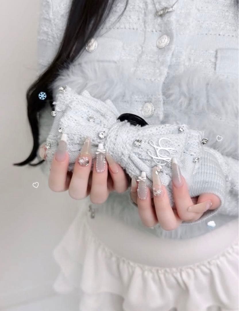 lumignon ルミニョン リボン ヘアクリップ ブルーホワイト