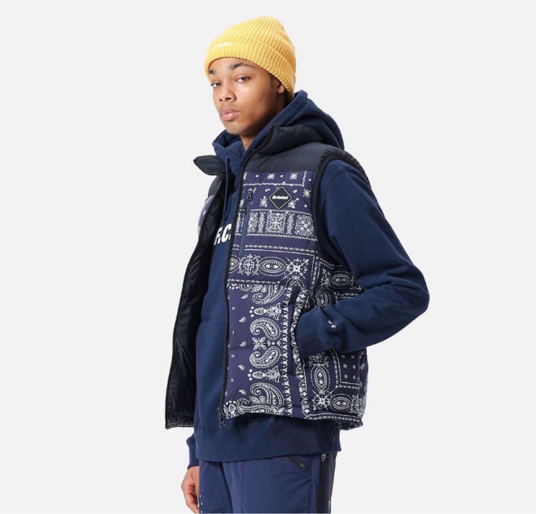美品！FCRBダウンベスト ネイビー×バンダナL