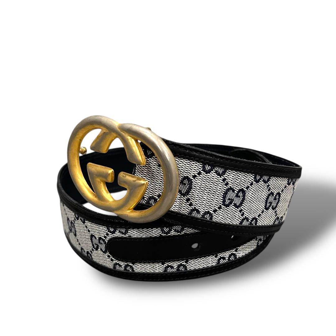 GUCCI オールドグッチ ベルト GG柄 キャンバスレザー メンズ レディース