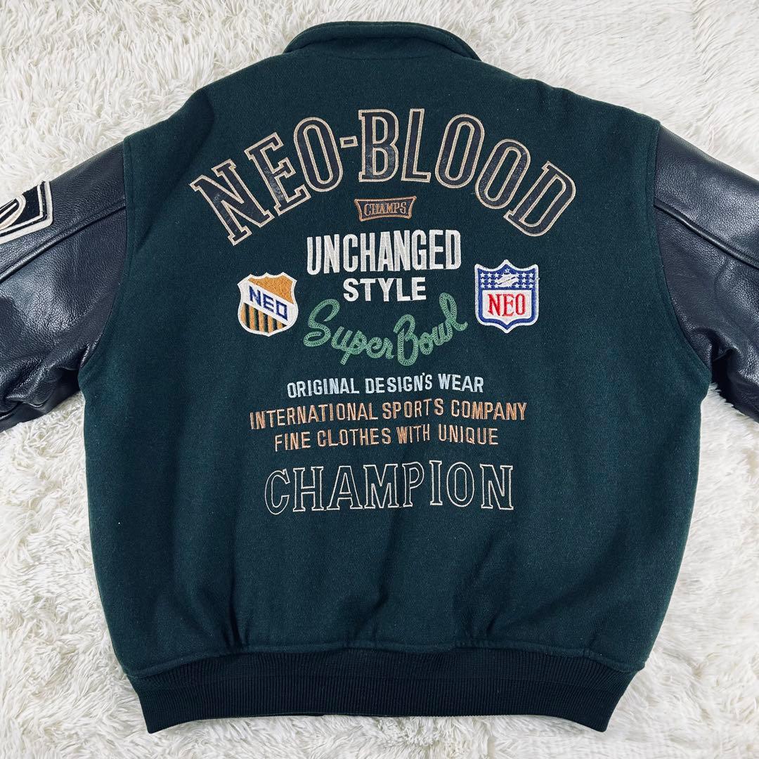 90s　NEO-BLOOD　刺繍　立体ロゴ　本革　スタジャン　切替え