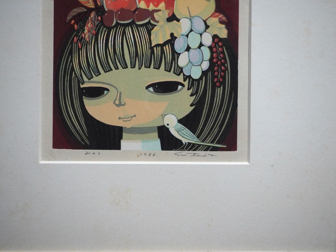 真作■池田修三 木版画 みのり 直筆サイン 1986年■版画 絵画 花の冠 一月