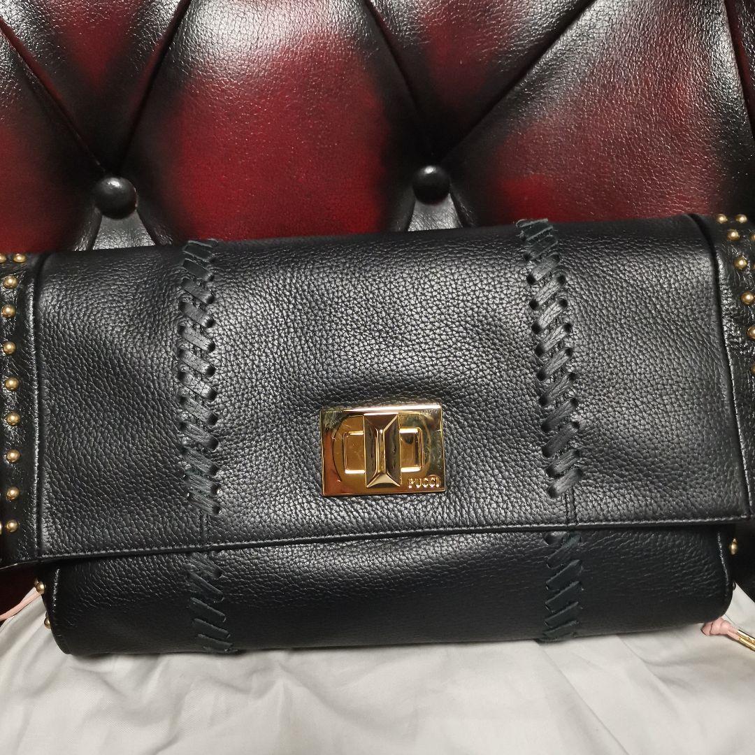 Emilio Pucci ブラックレザー クラッチバッグ