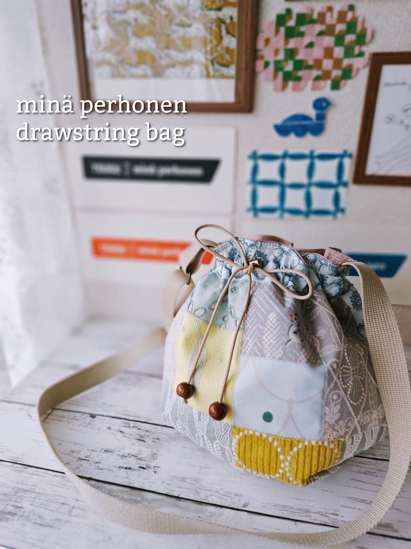 【再販ナシ】W ミナペルホネン ドローストリングバッグ 巾着バッグ アネモネ