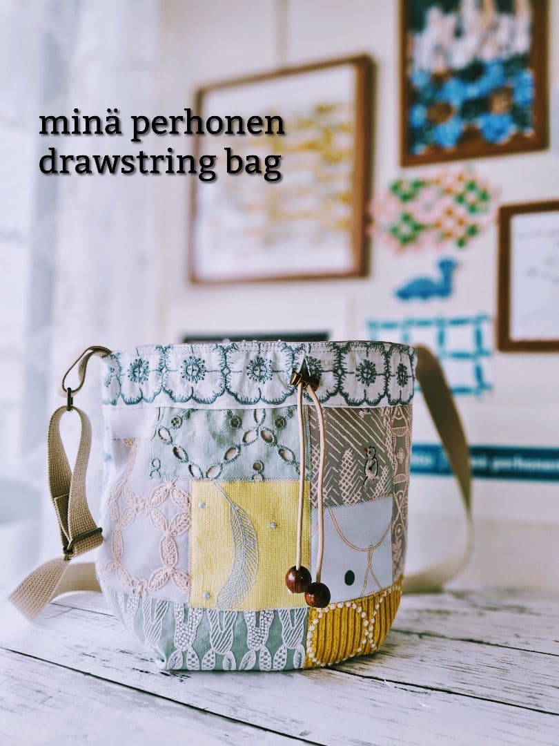 【再販ナシ】W ミナペルホネン ドローストリングバッグ 巾着バッグ アネモネ