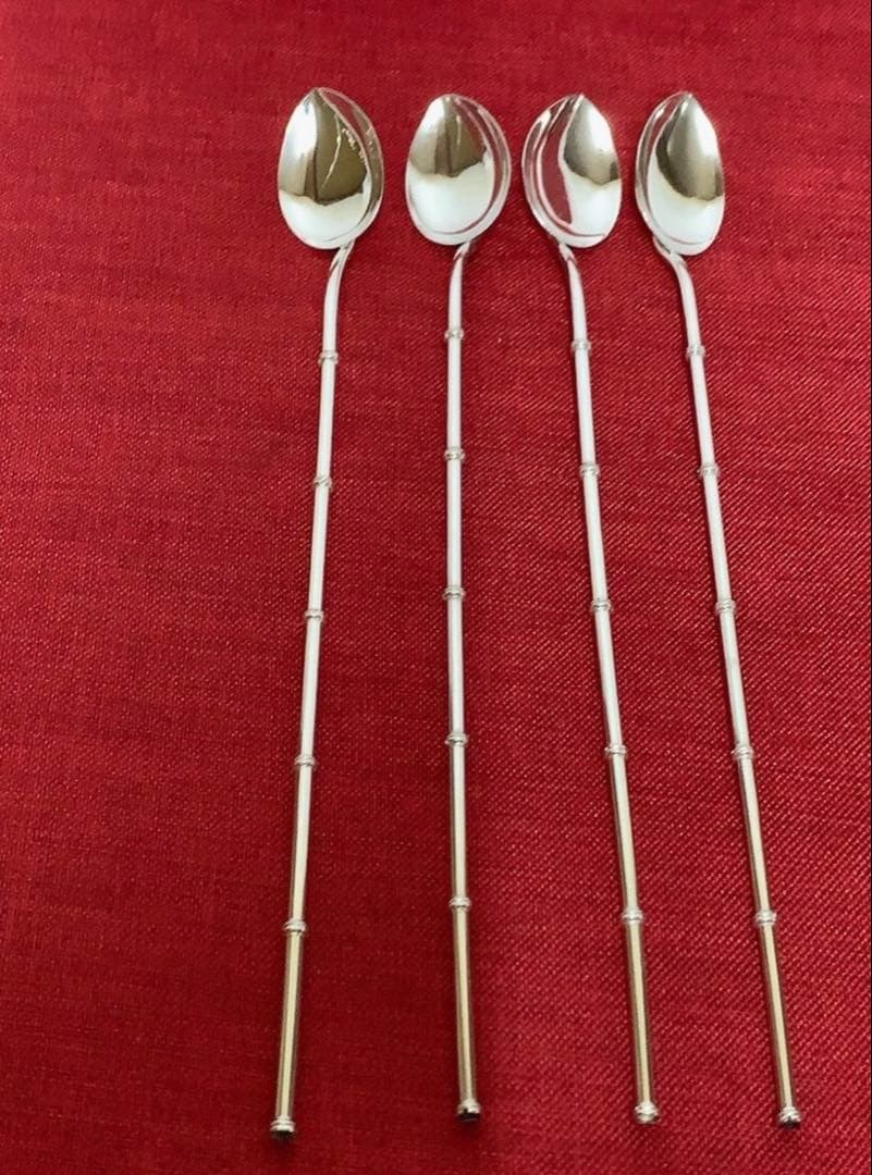 純銀マドラー＋ストロースプーン、ヨーロッパ製メーカー不詳: ヴィンテージ