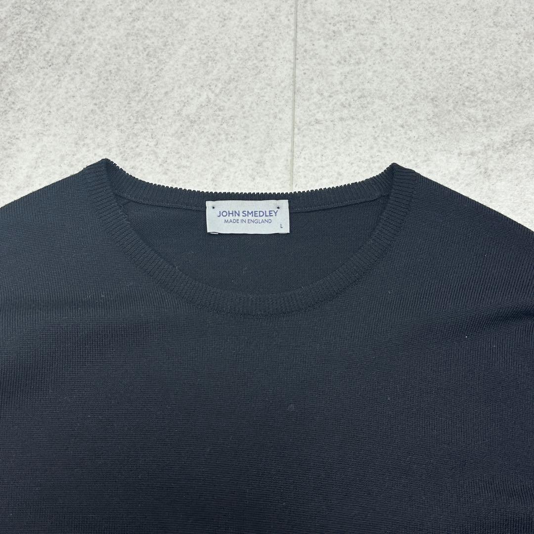 美品【ジョンスメドレー】メリノウール ニット クルーネック 現行タグ 黒 長袖