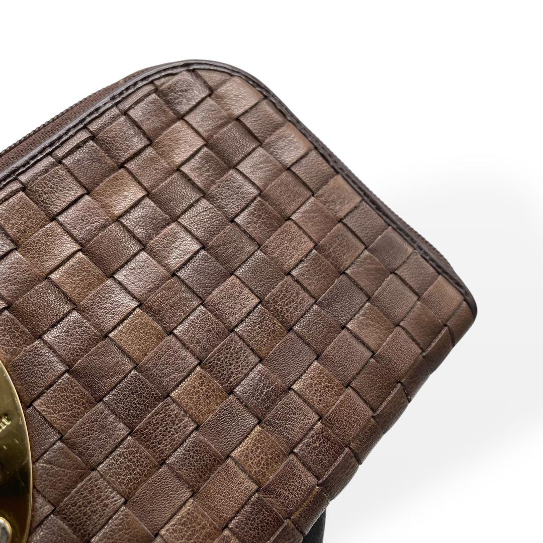 極美品　アタオ　ATAO　limo リモ　長財布　編み込みレザー　ブラウン