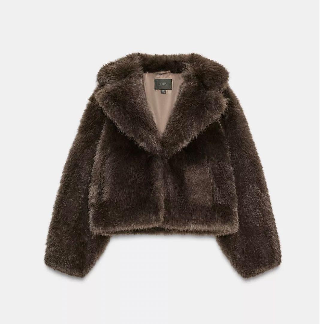 ZARA ショート フェイクファーコート タバコ色 新品