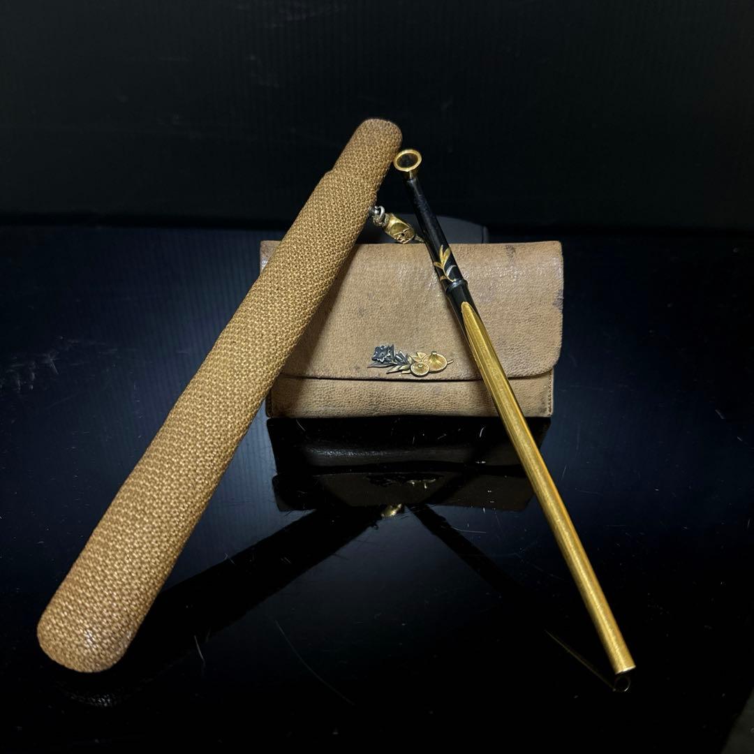 極上 江戸末期〜明治期 村田 純金 刻印 細密彫金 純金 煙管 莨入 K24