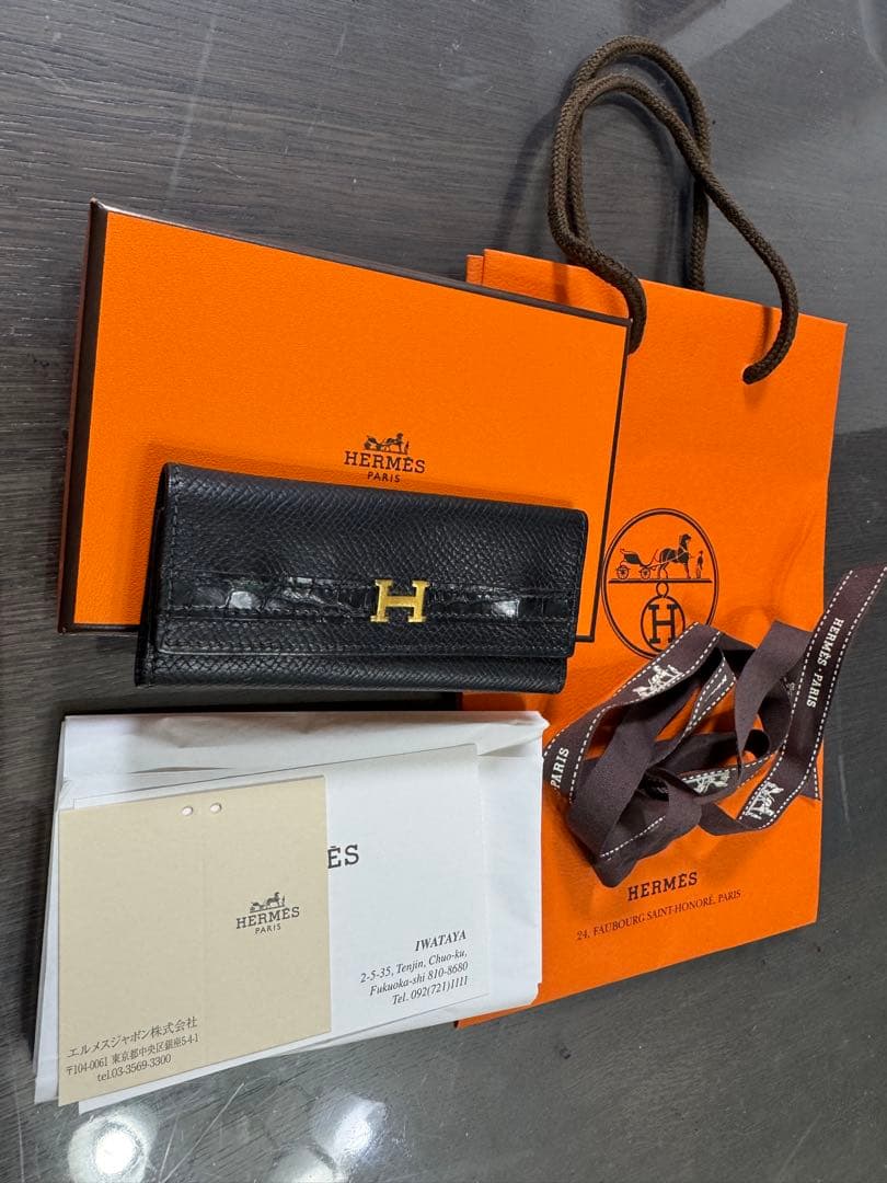 美品✨エルメス HERMES 4連キーケース クロコダイル×べアン 定価35万❣️