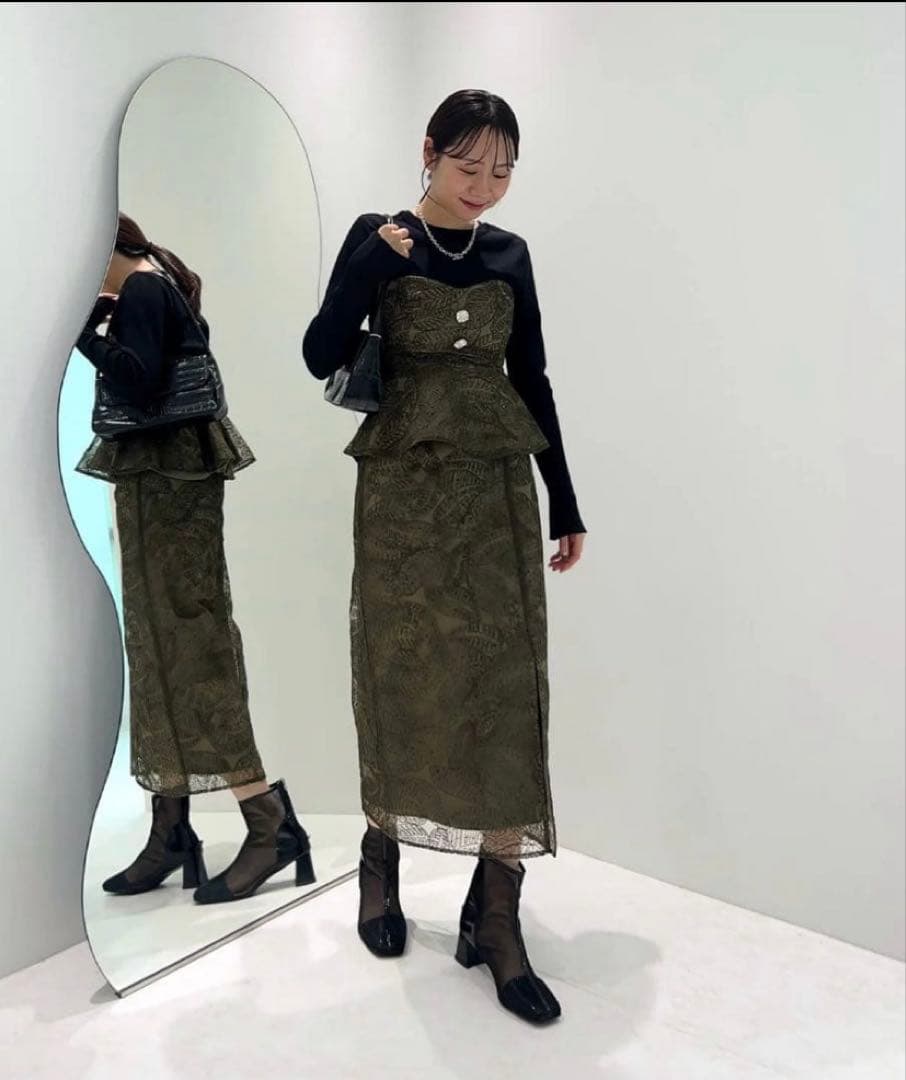 LEJA スパンコールビジューボタンセットアップワンピースドレス GREEN M