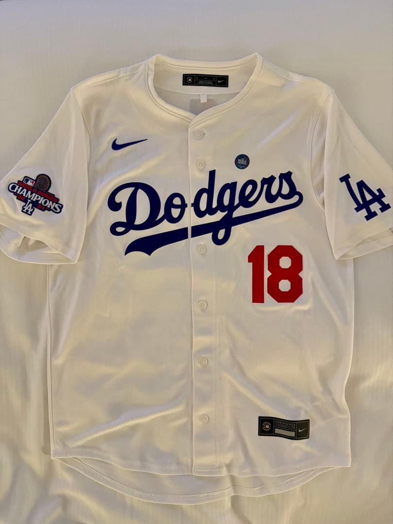 【1着限定/Mサイズ】山本由伸 ユニフォーム 優勝記念パッチ付き ドジャース