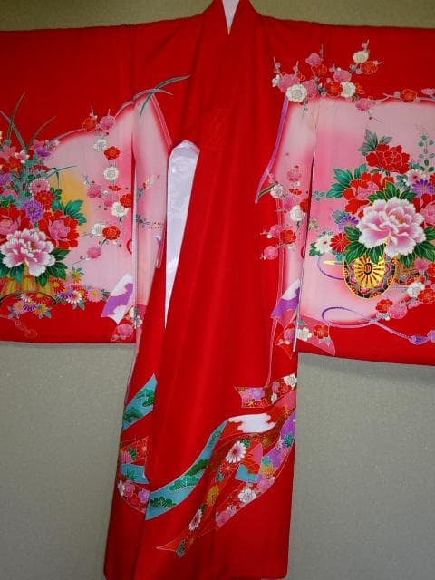 女児　お宮詣り産着一つ身　　花車　熨斗柄