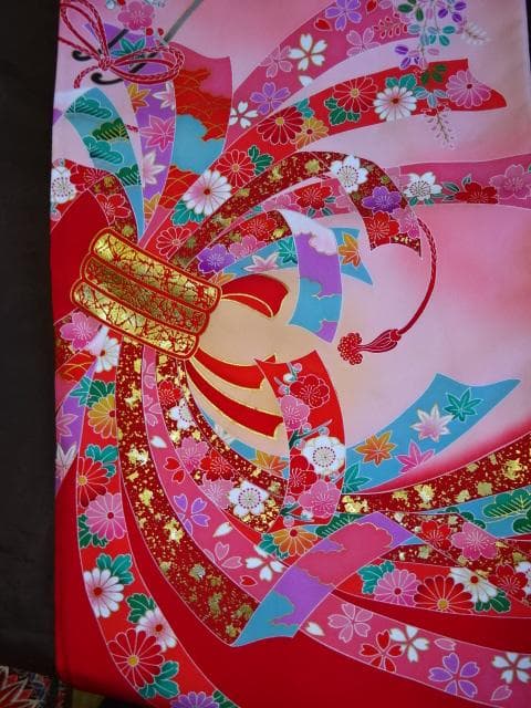 女児　お宮詣り産着一つ身　　花車　熨斗柄