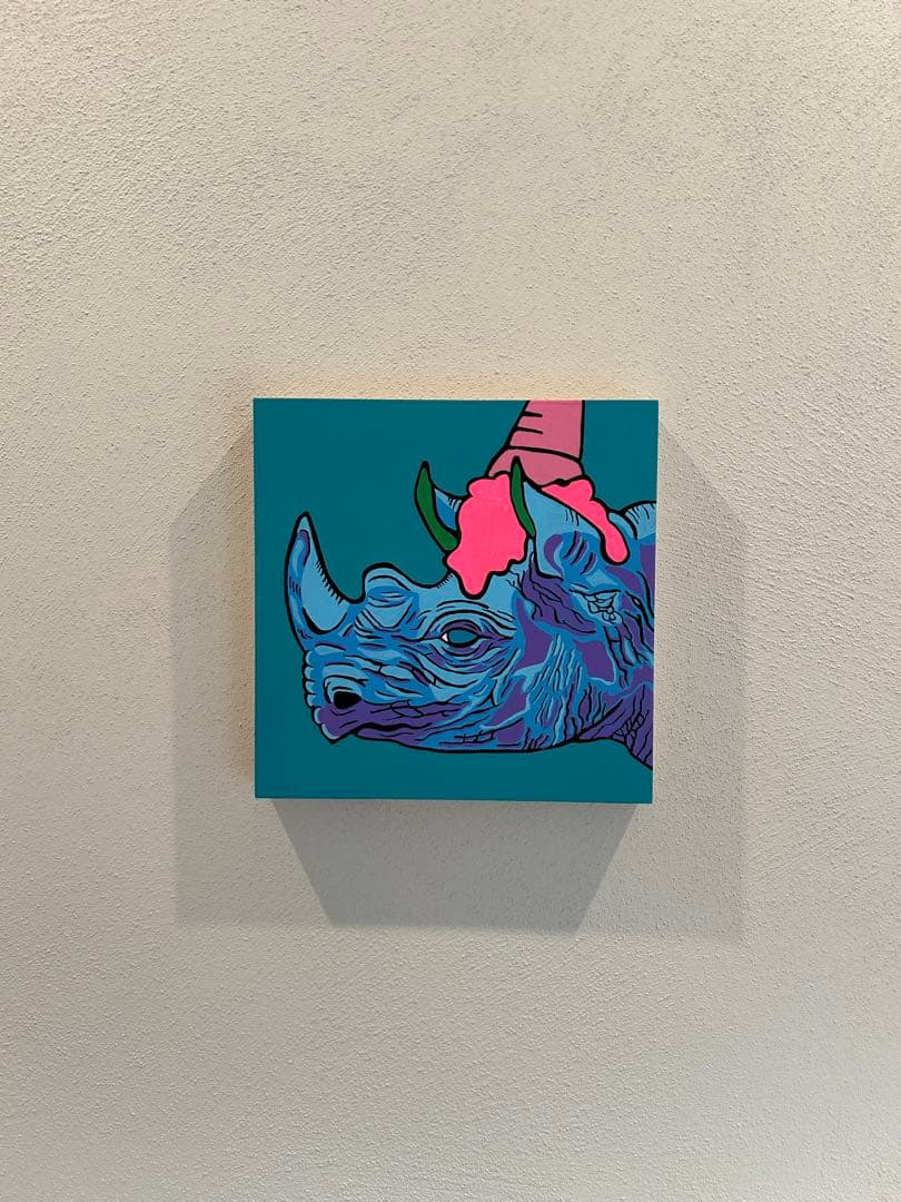 『Rhinocerous & Softcream』　アクリル画　ウッドパネル