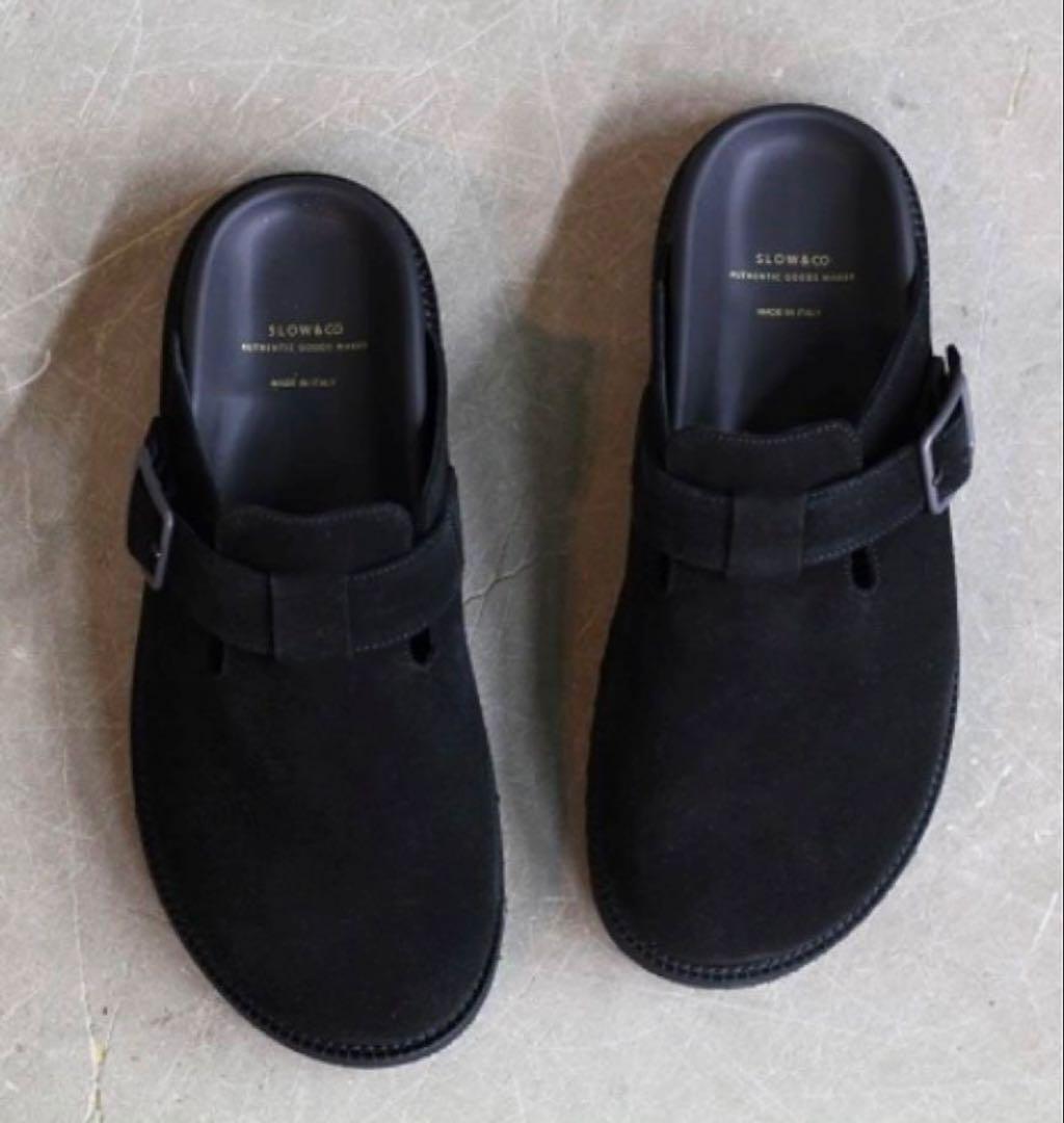 Slow & Co. スロウ ブラック スエード レザー サボ サンダル