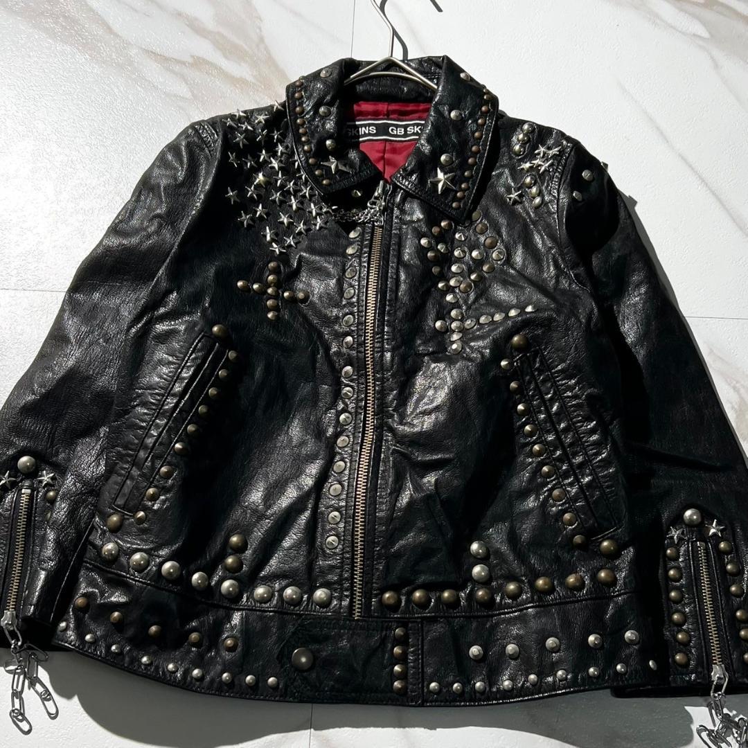 希少　GB SKINS　スター　総スタッズ　ライダース　チェーン　ブラック　黒