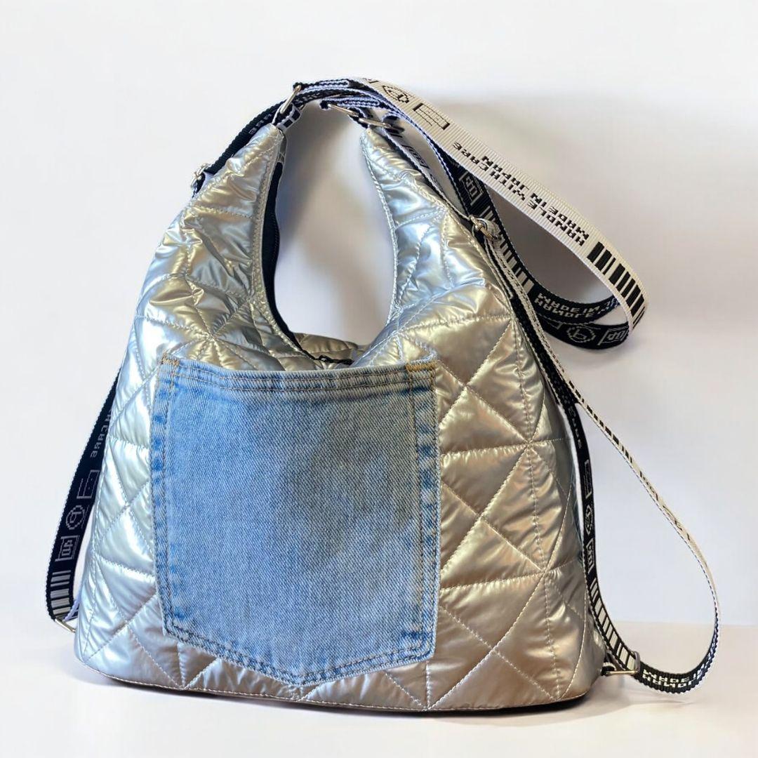 Mサイズ／3way bag／silver×デニム
