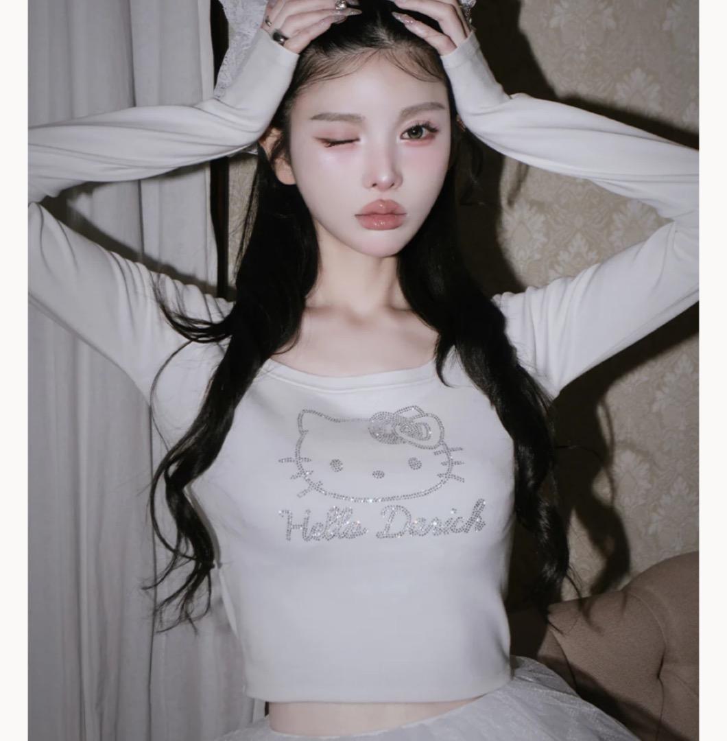 Hello DarichコンパクトロングTシャツ ダーリッチ キティ ホワイト