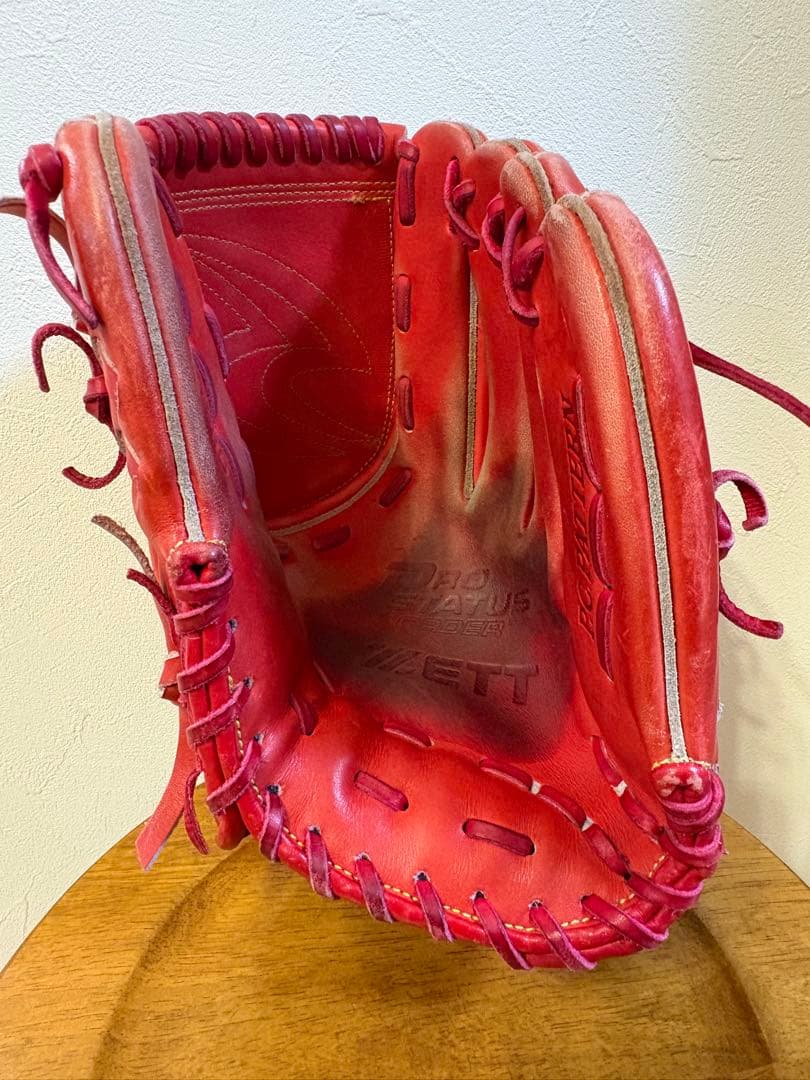 ZETT 軟式グローブ プロステオーダー　一般右投げ　投手用　赤色
