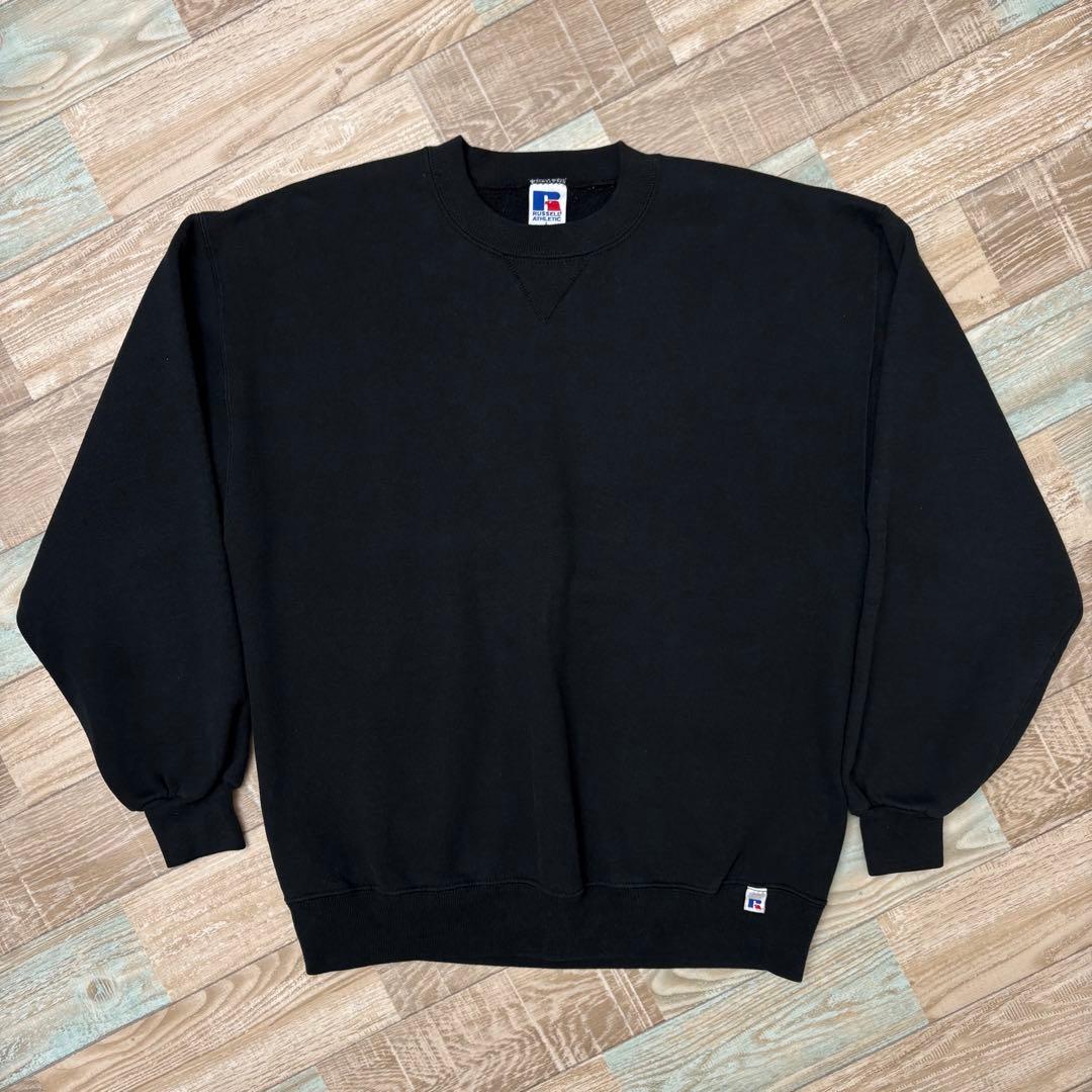 USA製 ラッセル スウェット ブラック 無地 ブランク 前V Lサイズ
