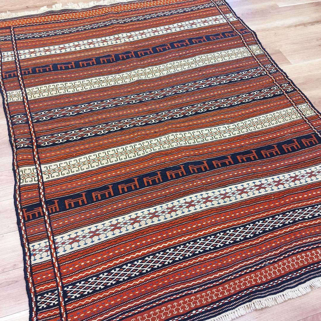 Y3239 イラン セムナン キリム 手織り ウール カーペット 大判