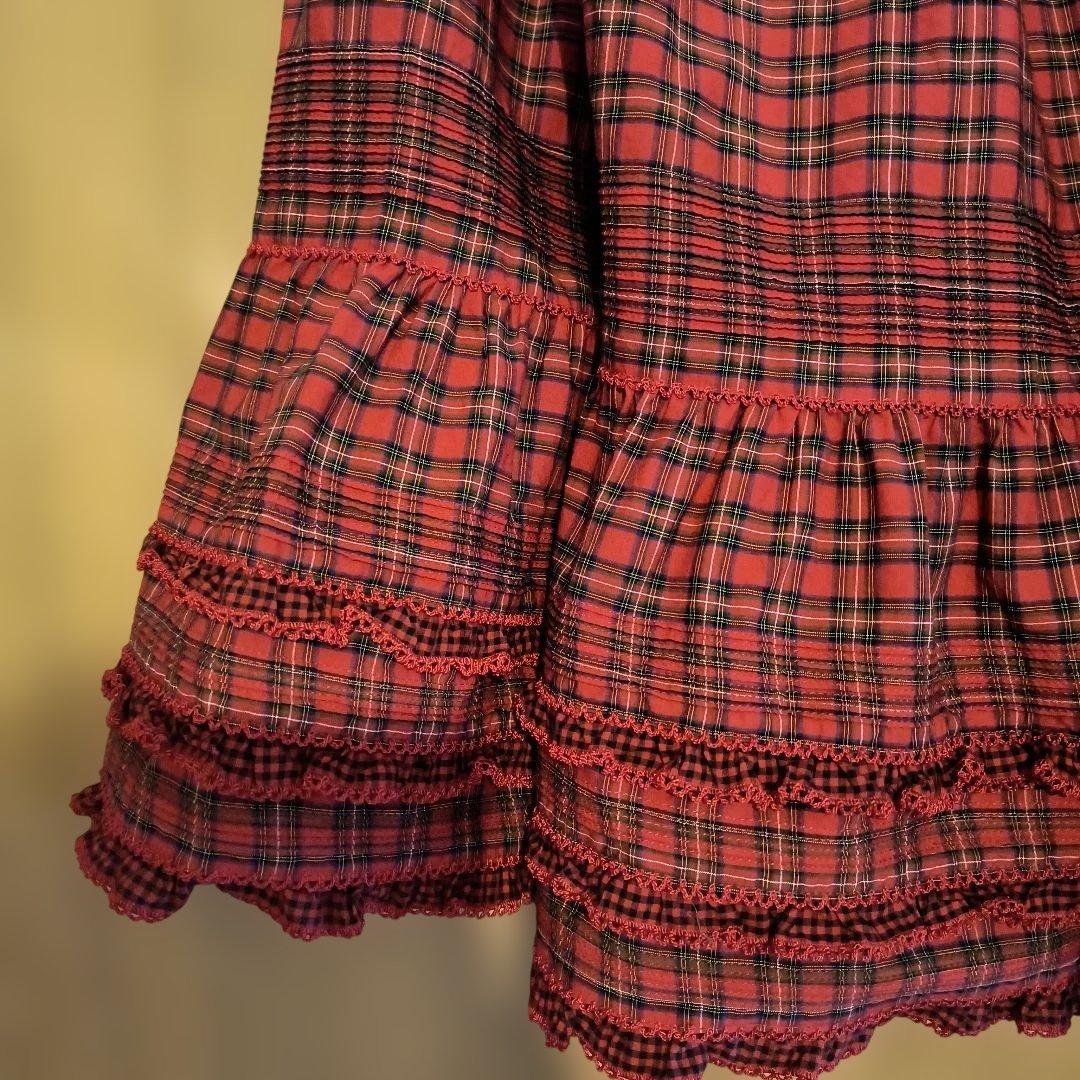 ピンクハウス半袖タータンチェックフード付きワンピース（未使用に近い）