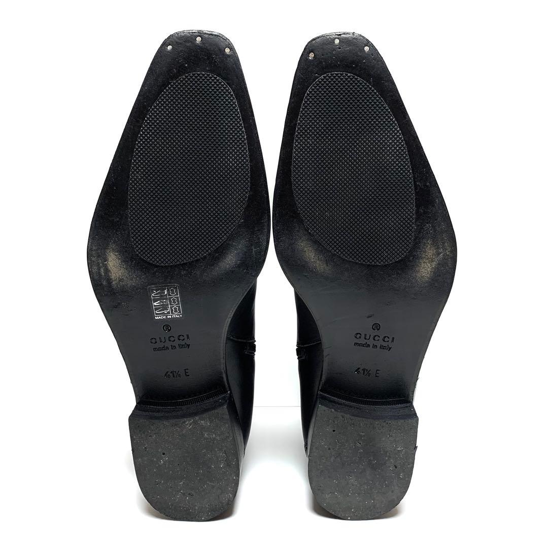 良品 グッチ インターロッキングG サイドジップ レザー ブーツ 黒 イタリア製