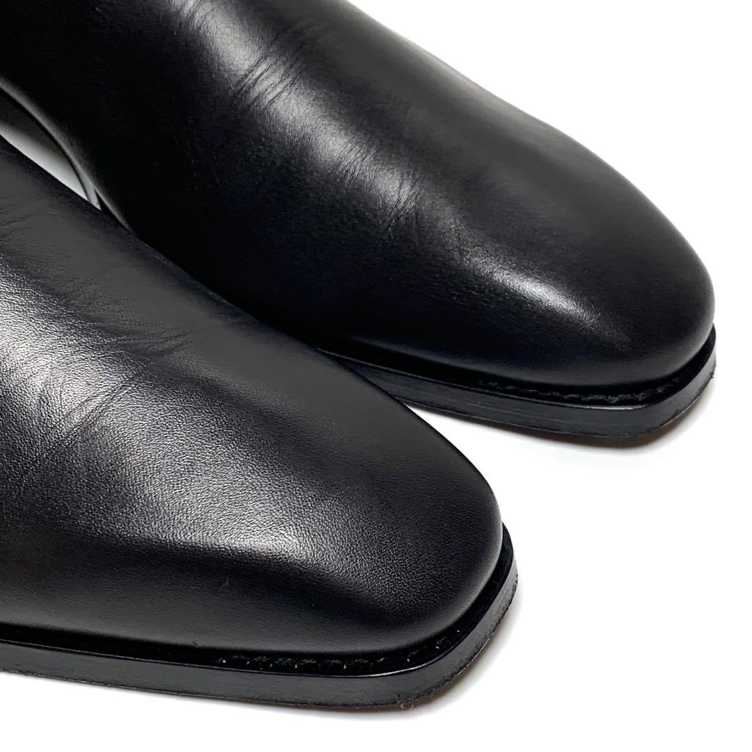 良品 グッチ インターロッキングG サイドジップ レザー ブーツ 黒 イタリア製