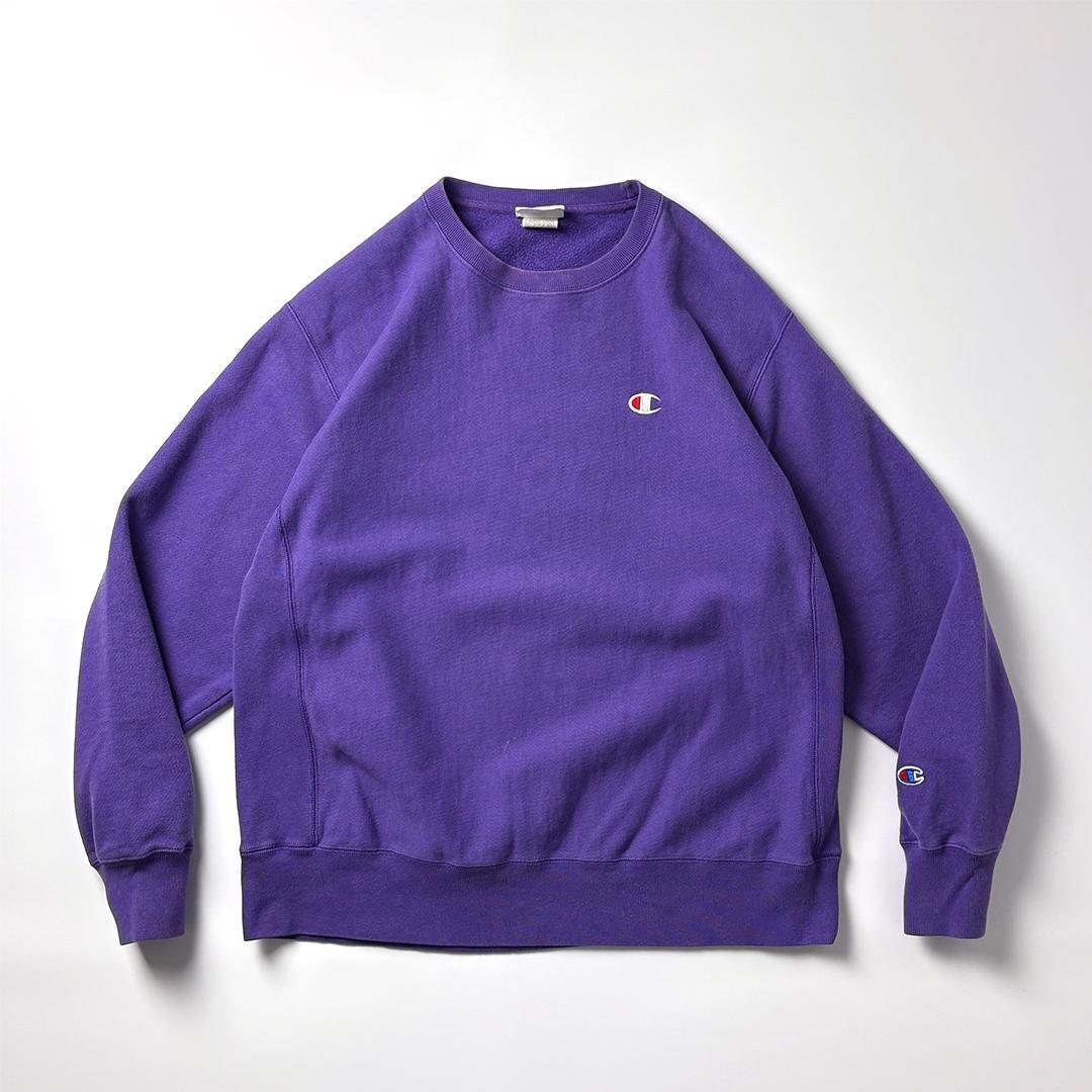 champion リバースウィーブ L パープル スウェット 無地 目あり