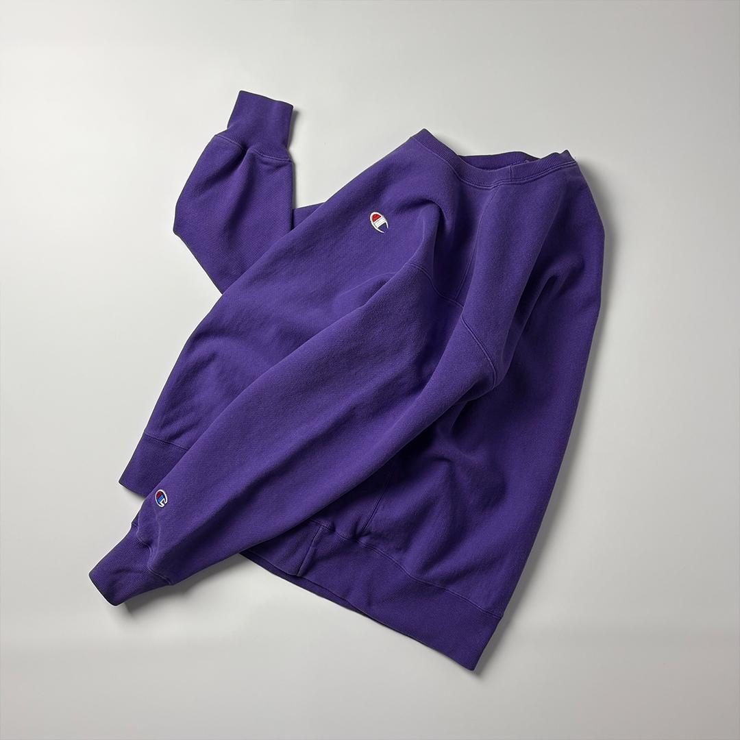 champion リバースウィーブ L パープル スウェット 無地 目あり