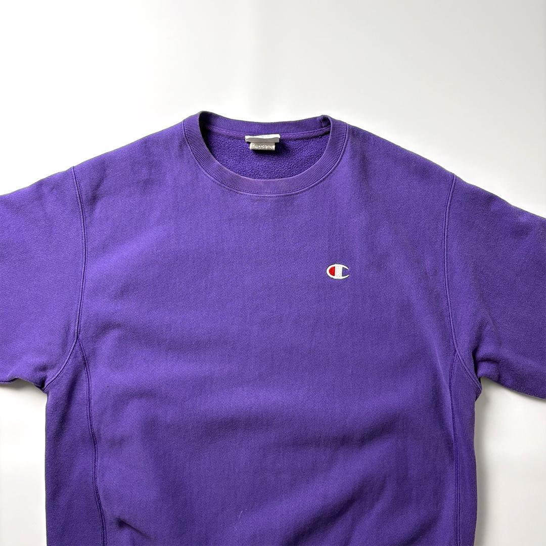 champion リバースウィーブ L パープル スウェット 無地 目あり