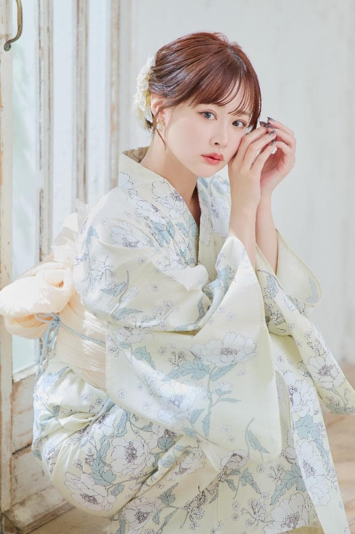 新品 浴衣 セット 浴衣セット ゆかた レディース 大人 黄色 バニラ 花 B6