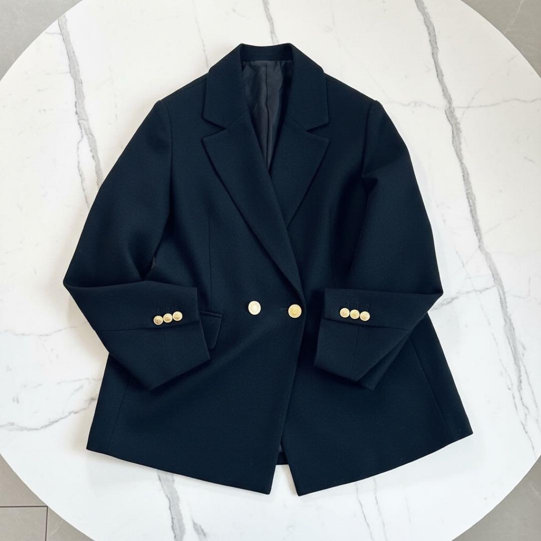 25ss 極美✨マカフィー ウールギャバジンダブルブレストジャケットネイビー36