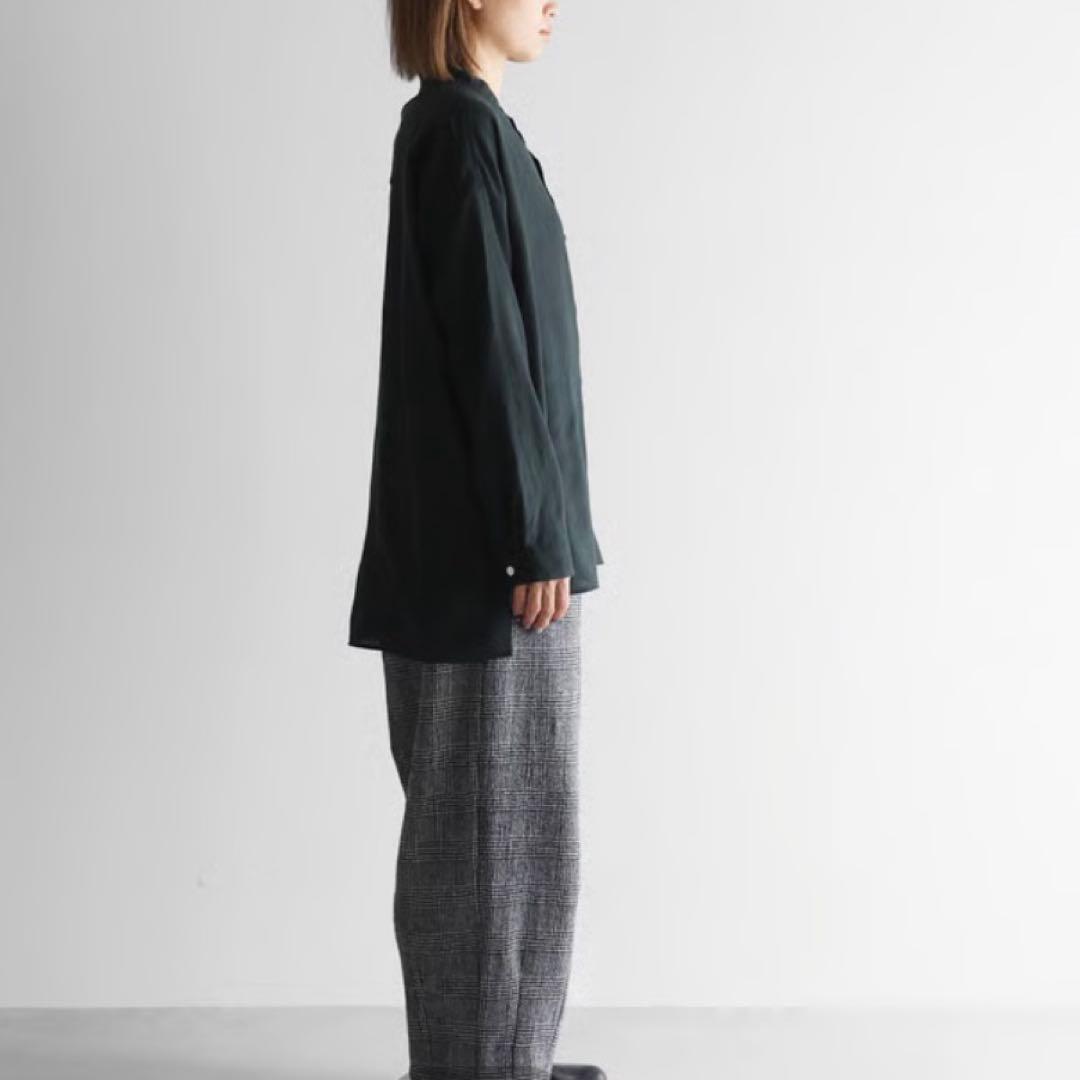 HUIS/ 遠州織物ウォッシャブルウール バンドカラー オーバーシャツ