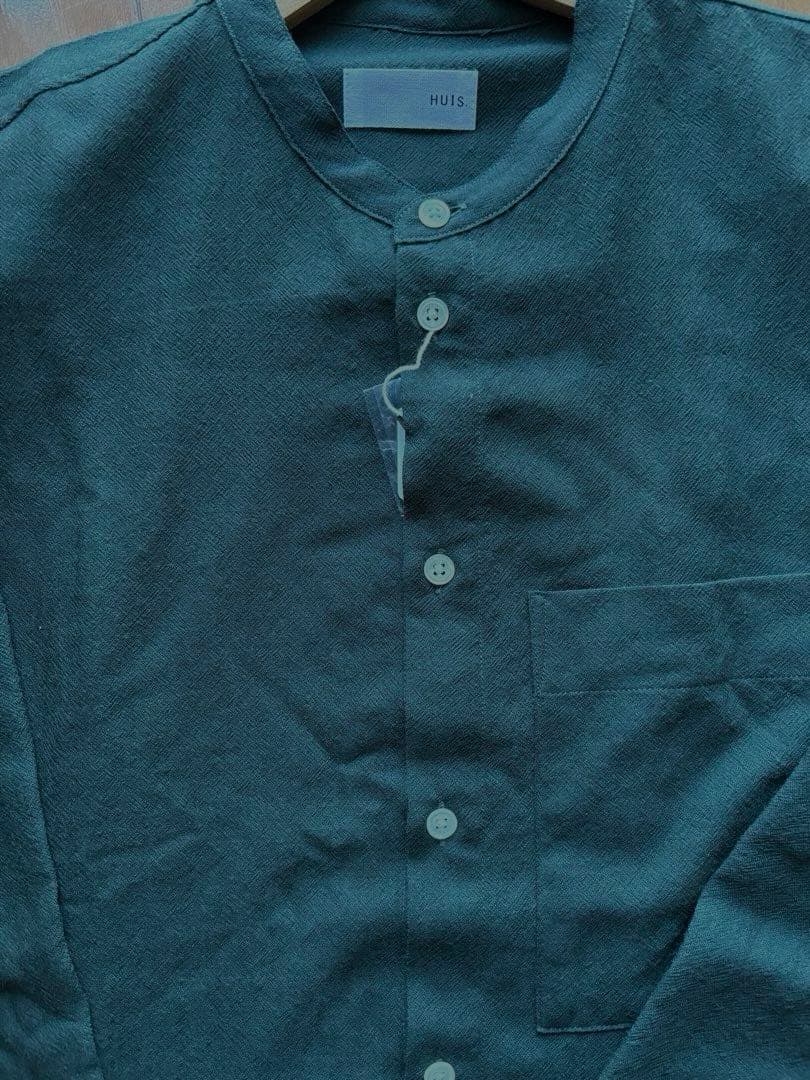 HUIS/ 遠州織物ウォッシャブルウール バンドカラー オーバーシャツ