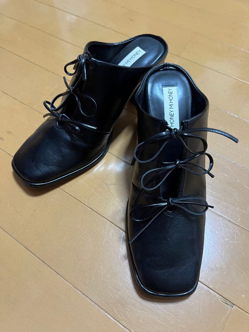 靴 HONEY MI HONEY ribbon square mule