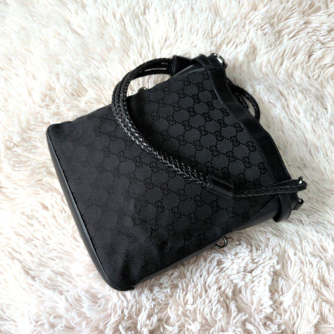 【良品】GUCCI グッチ ショルダーバッグ キャンバス レザー 黒