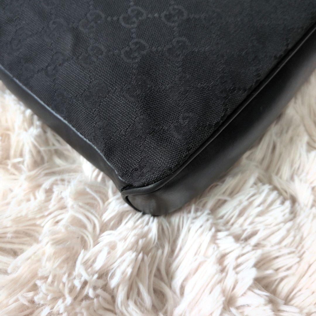 【良品】GUCCI グッチ ショルダーバッグ キャンバス レザー 黒