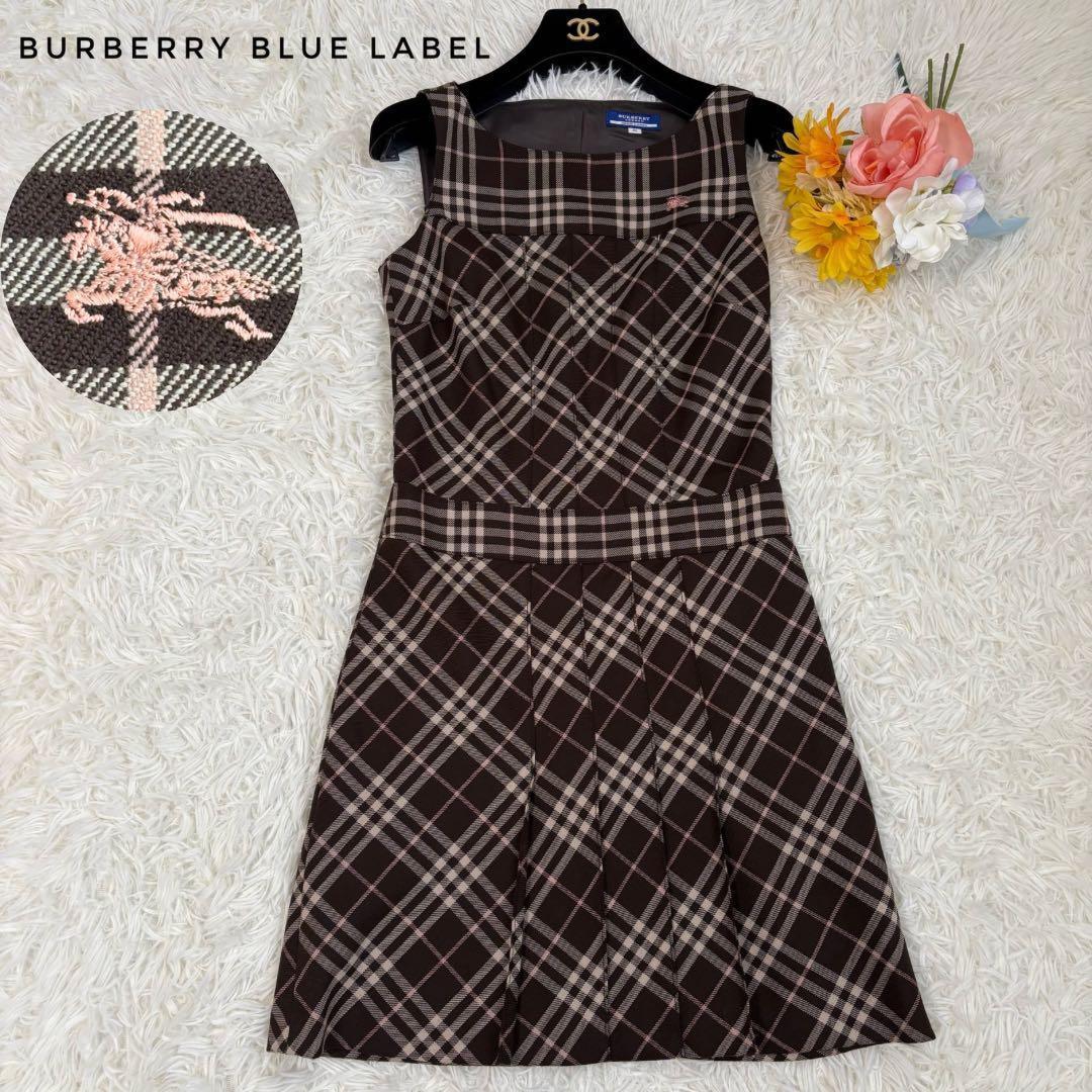 極美品　バーバリーブルーレーベル　ワンピ　ノバチェック　プリーツ　ノースリーブ
