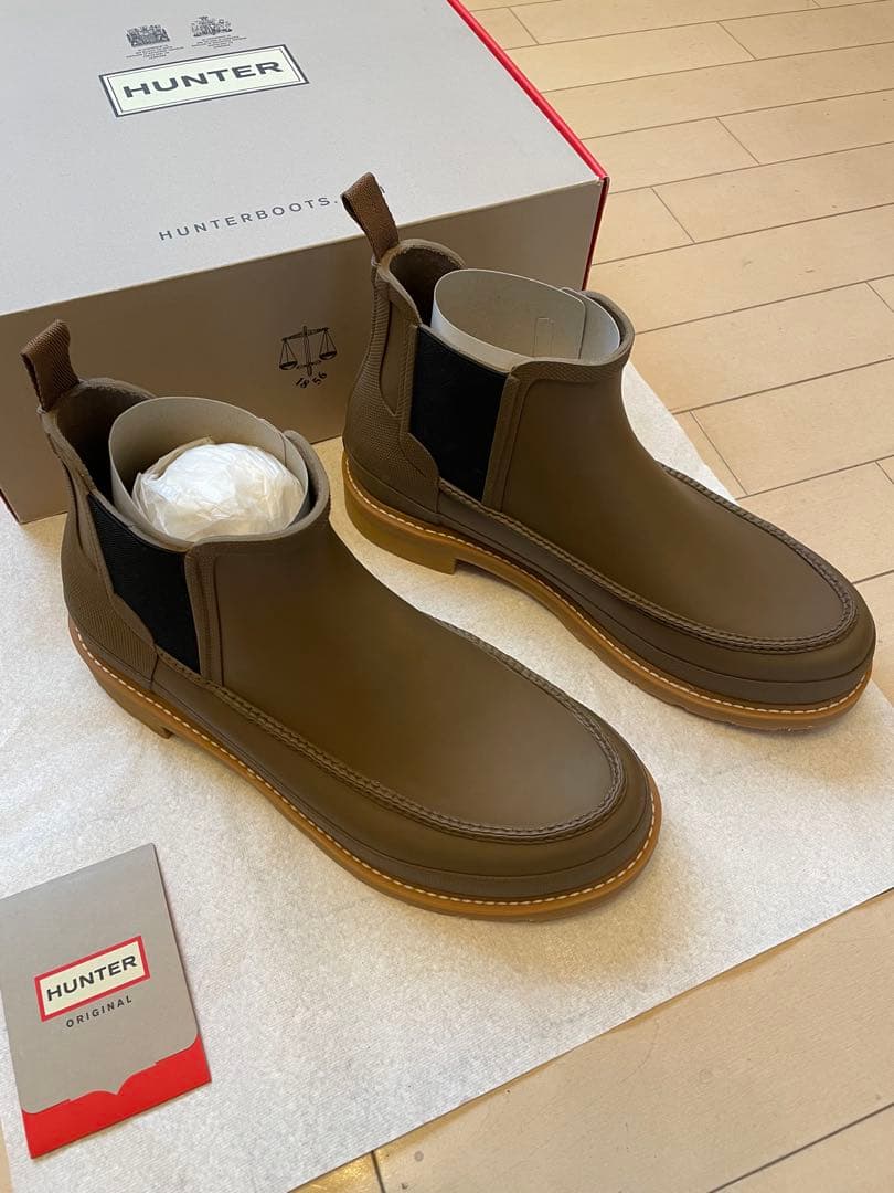 ハンター　ライトウェイトモックトゥチェルシー　レインブーツ　ライトカーキブラウン