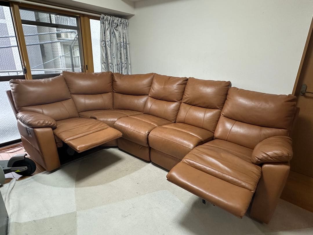 ブラウン レザー コーナーソファ リクライニング