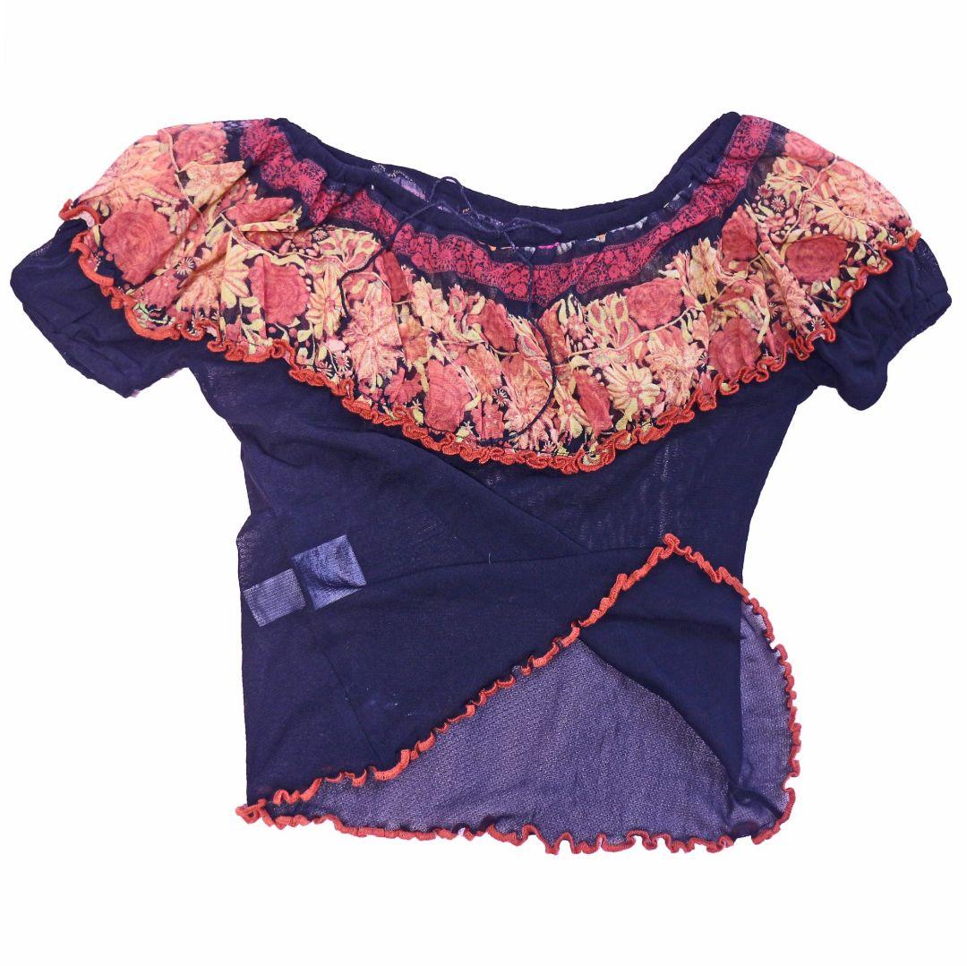 ジャンポールゴルチエ パワーネット パフスリーブ フラワープリント トップス