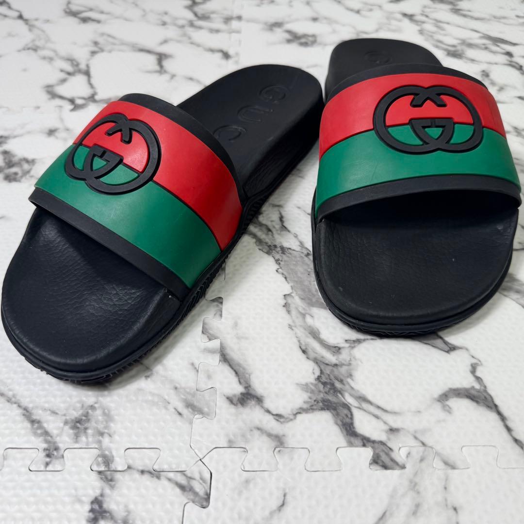良品◯グッチ　スライドサンダル　インターロッキングG シェリーライン　ラバー