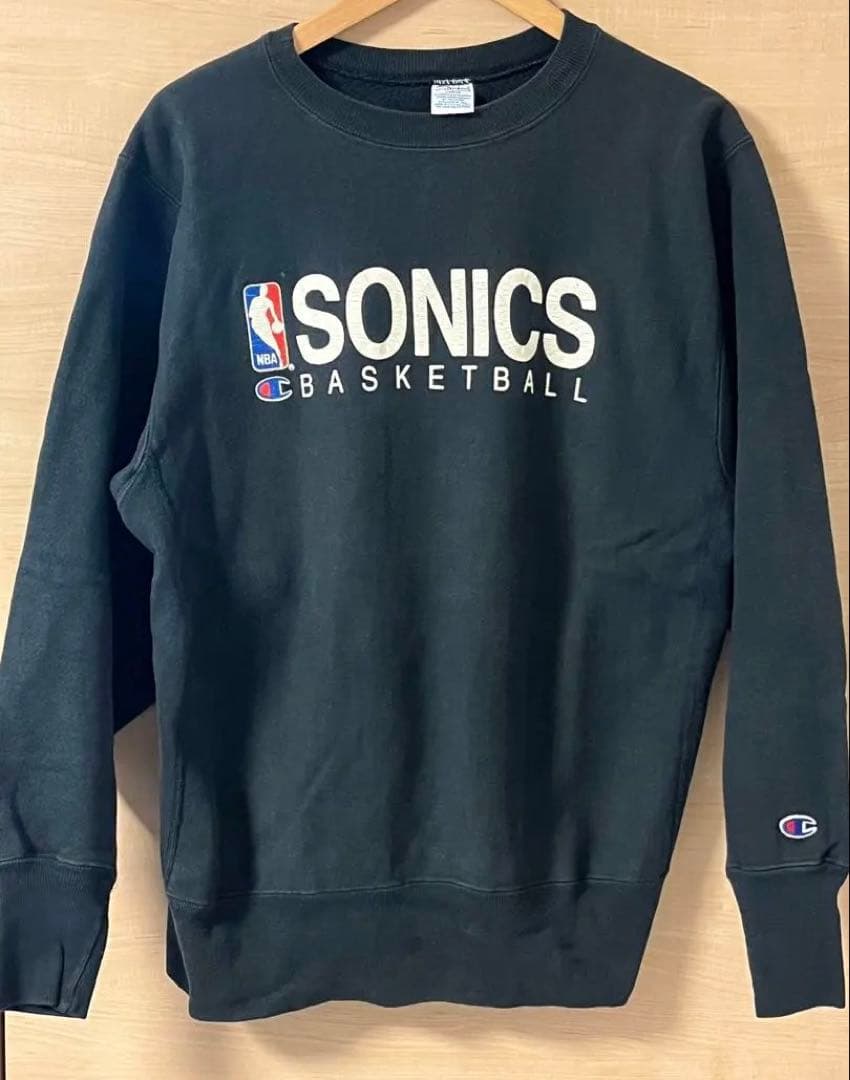 Champion 90s 刺繍 リバースウィーブ スウェット ブラック 黒 L