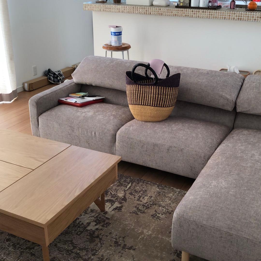 LIVING HOUSE ベージュグレーL字型ソファ （付け替足8本付）