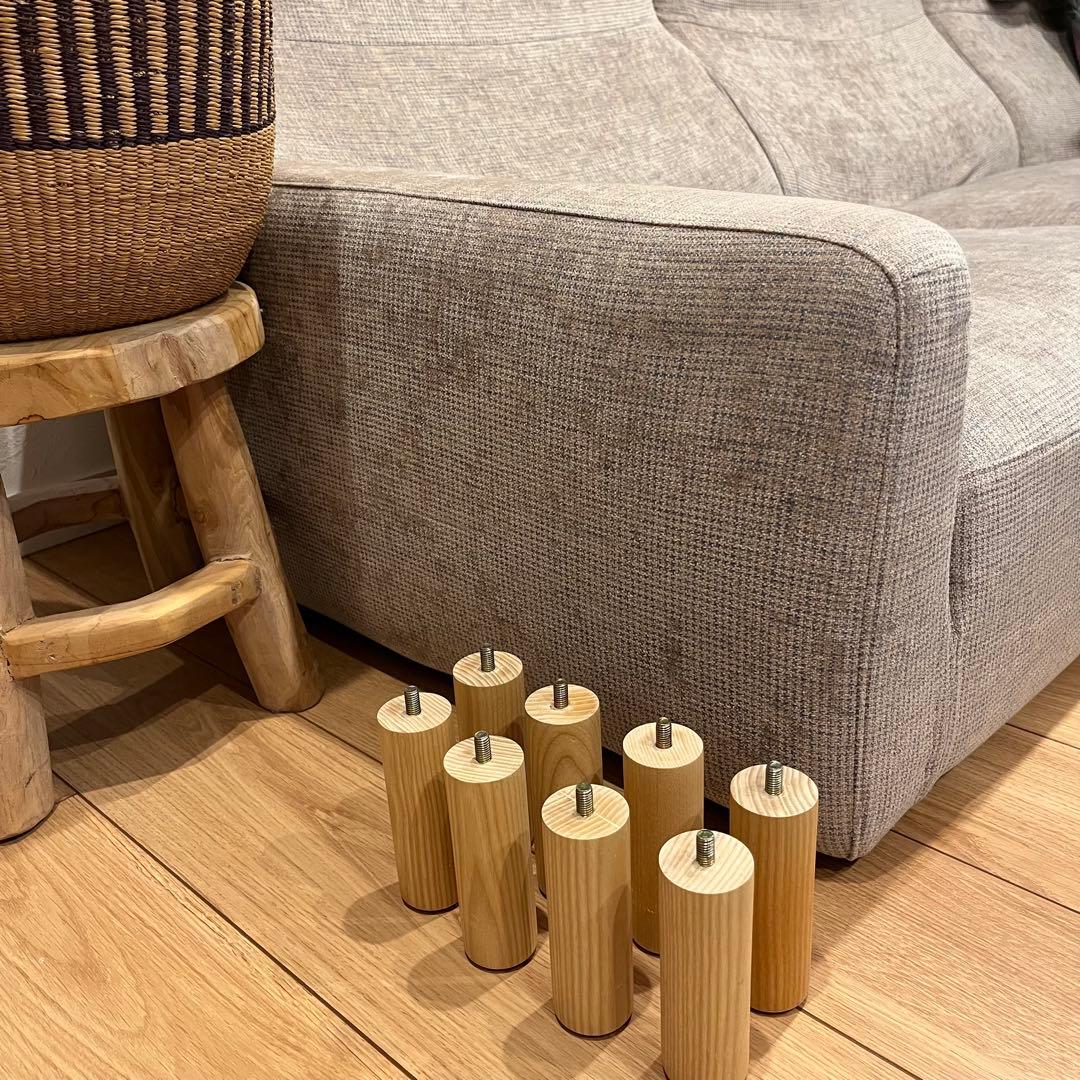 LIVING HOUSE ベージュグレーL字型ソファ （付け替足8本付）