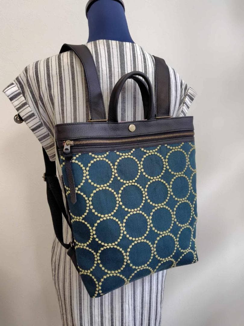 ミナペルホネンtambourineタンバリンDグリーン×クリーム/牛革A4トート